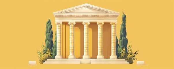 Fototapeta premium A minimalist illustration of a gold museum artifact, using clean lines and a neutral color palette to showcase its historical significance