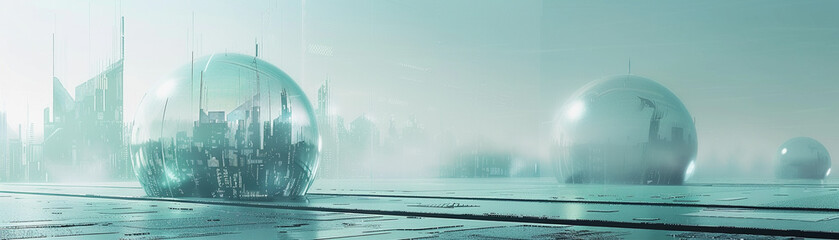 The image shows a futuristic city with glass domes.