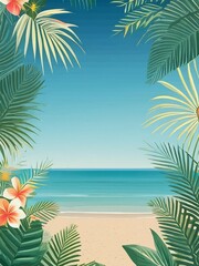 Background with palm trees on the beach 