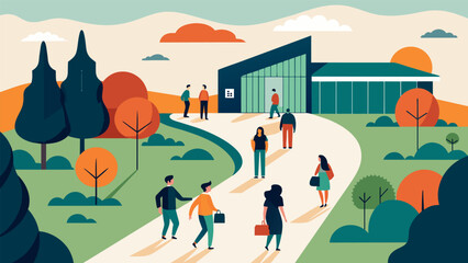 In addition to the main entrance smaller pathways were created throughout the site allowing employees and visitors to explore different areas and. Vector illustration