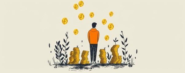 Obraz premium A simple line drawing of a person investing in gold, emphasizing the concept of wealth and value with a single stroke