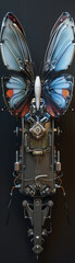 Fototapeta premium The image is a digital composite of a butterfly with a mechanical body