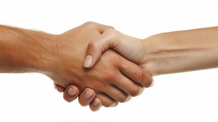 An image of male and female hands united in handshake, possibly meaning help, guardianship, protection, love, care, etc. This image is isolated for easy use in design projects.