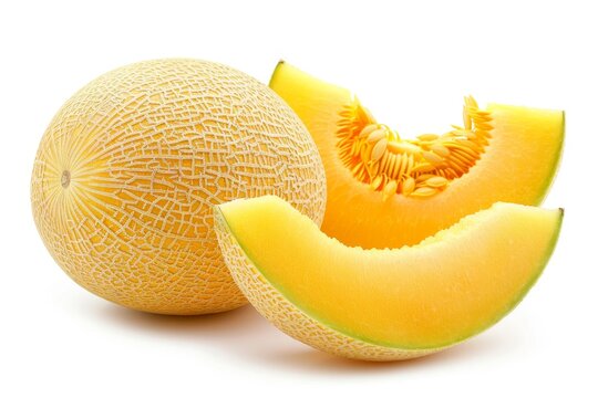 Sweet cantaloupe isolated on white background with work path