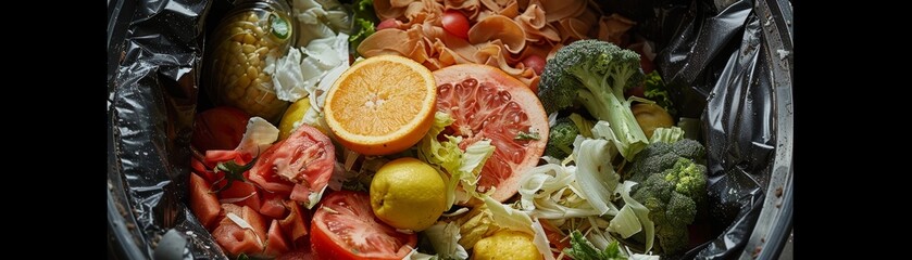 Discarding expired or spoiled food in a trash bin, Illustrating the proper disposal of unsafe food items