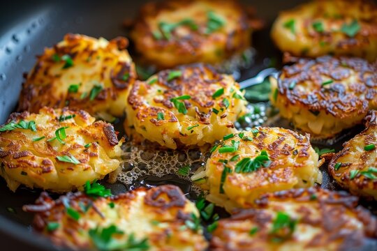 Swiss hash browns with leeks in a frying pan