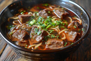 Taiwanese beef noodle soup is made with stewed beef broth vegetables and noodles