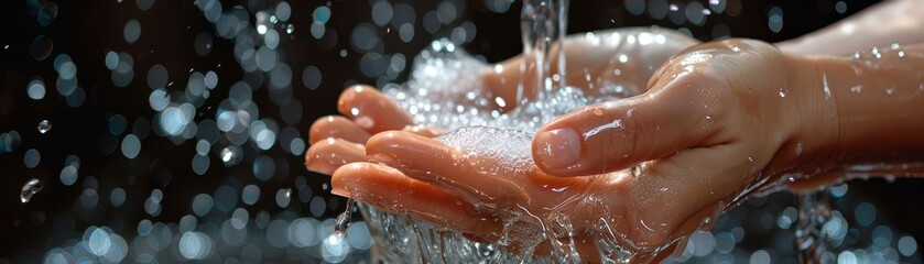 Hands under running water with soap suds, Simple yet effective visual emphasizing the importance of handwashing - Powered by Adobe