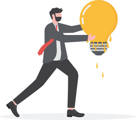 Running out of energy at work. Businessman holding a melted light bulb. vector

