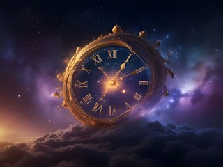 Alarm clock, don't waste time, symbolizes that time passes quickly, time is running, universe backround