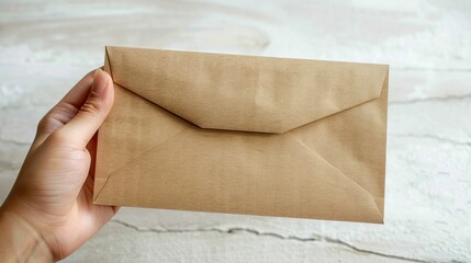 Fototapeta premium White background with an isolated hand holding an envelope.