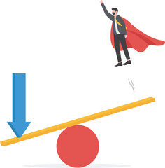 Crisis arrow pushes the seesaw to make businessmen stronger. concept of crisis is opportunity

