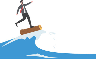 Through the crisis through the efforts of leaders. man surfing sea waves with sticks

