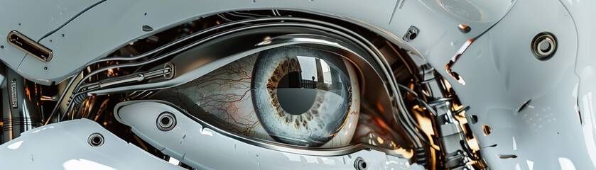 The image shows a close-up of a robot's eye