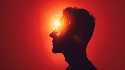 Silhouette of a man whose head has a glowing light bulb.