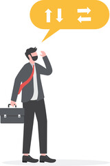 Choose the right path. The businessman decides which way to go. vector illustration

