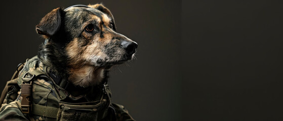 Military Mascot, Dog in camouflage gear, Armed forces support, Copy space