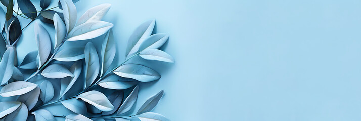 Blue tropical leaf, summer panorama wallpaper,  beautiful and simple to use as a graphic element