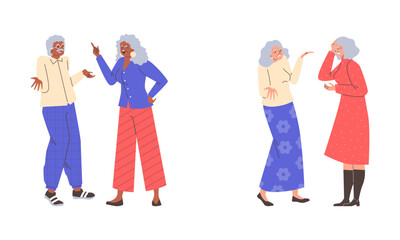 Fototapeta premium Elderly women conversation vector illustration set