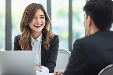Smiling professional female hr having job interview