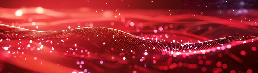 Red and pink lights form an abstract background with a smooth, flowing pattern.
