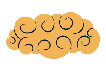 Fluffy rounded cloud flat hand drawn illustration. Dragon Boat Festival, Mid Autumn Festival, Lunar New Year traditional clip art, card, banner, poster element. Asian style design, isolated vector.