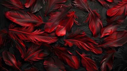 Black background with red feathers.