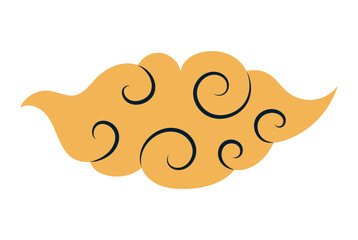 Fluffy rounded cloud flat hand drawn illustration. Dragon Boat Festival, Mid Autumn Festival, Lunar New Year traditional clip art, card, banner, poster element. Asian style design, isolated vector.