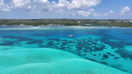 Blue Bay Water At San Andres In Caribbean Island Colombia. Colombian Caribbean Beach. Blue Sea...