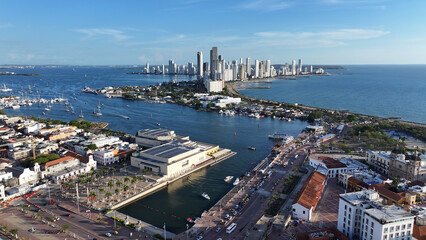 Obraz premium Cartagena Bay At Cartagena In Bolivar Colombia. Medieval Building. Walls Of Cartagena Scenery. Cartagena At Bolivar Colombia. Colorful Skyline. Historical City.