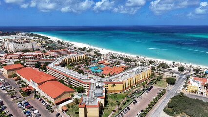 High Rise Hotels At Eagle Beach In Oranjestad Aruba. Beach Landscape. Caribbean Paradise. Eagle...