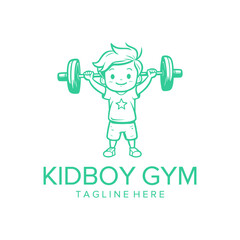Barbell boy logo vector illustration
