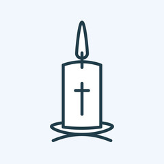 Candle on holder with Christian cross thin line icon – symbol of faith in God. Simple outline pictogram with editable stroke. Celebration or mourning symbol. Isolated vector illustration for web, app