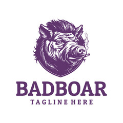 Smoking wild boar mascot logo vector illustration