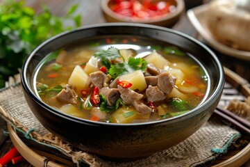 Thai winter melon soup with pork rib shiitake mushroom and herbs