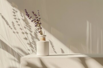lavender in vase with purple flowers at eco farm, minimal product photography