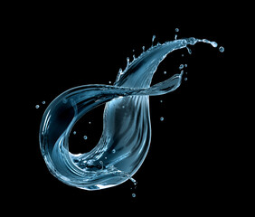 Beautiful water splashes close up isolated on a black background