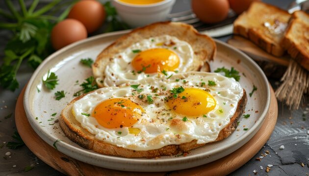 Toasted bread accompanied by cas melted Romanian cheese and parizer with fried eggs