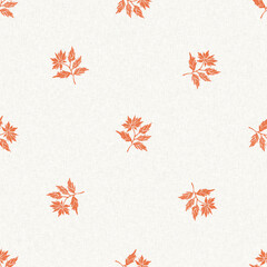 Peach fuzz botanical leaf foliage texture background with color of the year two tone linen fabric effect. Soft fresh modern woodland cottagecore design, wallpaper and on trend repeat tile textures. 