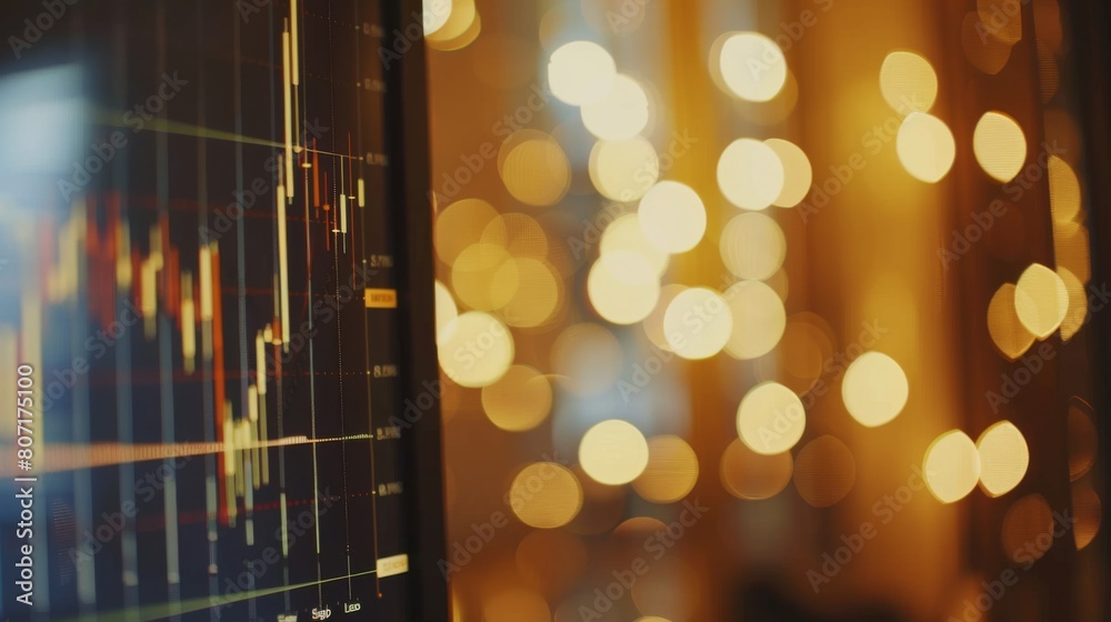 Leinwandbilder Close-up of a computer screen displaying a candlestick chart with gold price movements and technical indicators, representing trading analysis.