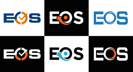 EOS logo. E O S design. White EOS letter. EOS, E O S letter logo design. Initial letter EOS linked circle uppercase monogram logo. E O S letter logo vector design.