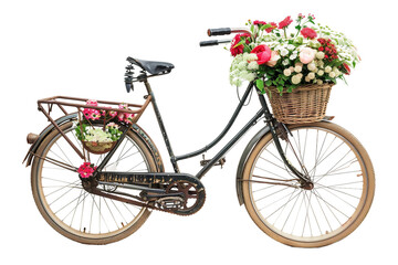 vintage bicycle with basket of flowers