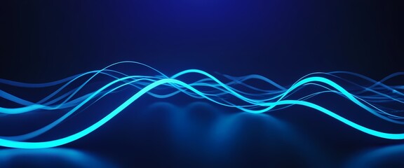 Smooth flow of the wave. Blue neon business background. Generative AI, Generative, AI