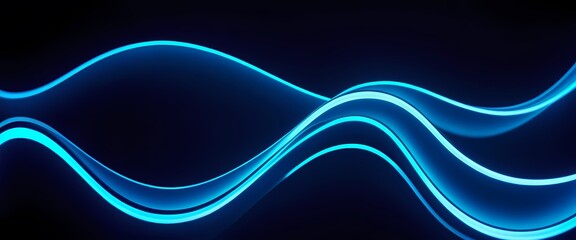 Smooth flow of the wave. Blue neon business background. Generative AI, Generative, AI