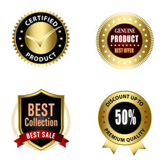 Set of Quality Badges and Labels Design Elements. Golden badge labels and laurel retro vintage collection. Emblem premium luxury logo in retro style template badges collection.