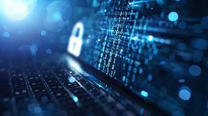 Obraz premium Cyber threats to server data are mitigated through secure networking, employing encrypted data protection and adaptive authentication with biometric locks.