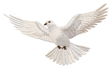 Obraz premium PNG Embroidery of dove animal flying white.