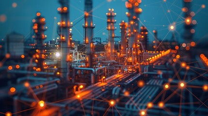 Obraz premium Engineer smart city industry background, sustainable power saving energy management smart factory technology, oil and gas plant