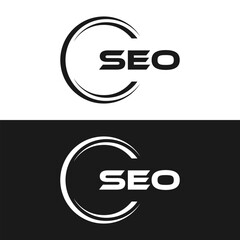SEO logo. S E O design. White SEO letter. SEO, S E O letter logo design. Initial letter SEO linked circle uppercase monogram logo. S E O letter logo vector design.