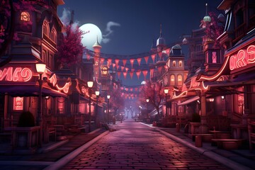 Night street in the old city. 3d rendering, 3d illustration.